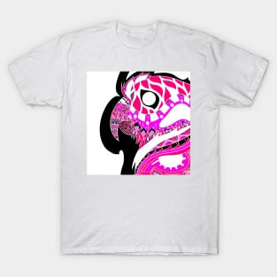 pink parrot ecopop guacamaya bird in mexican pattern art T-Shirt